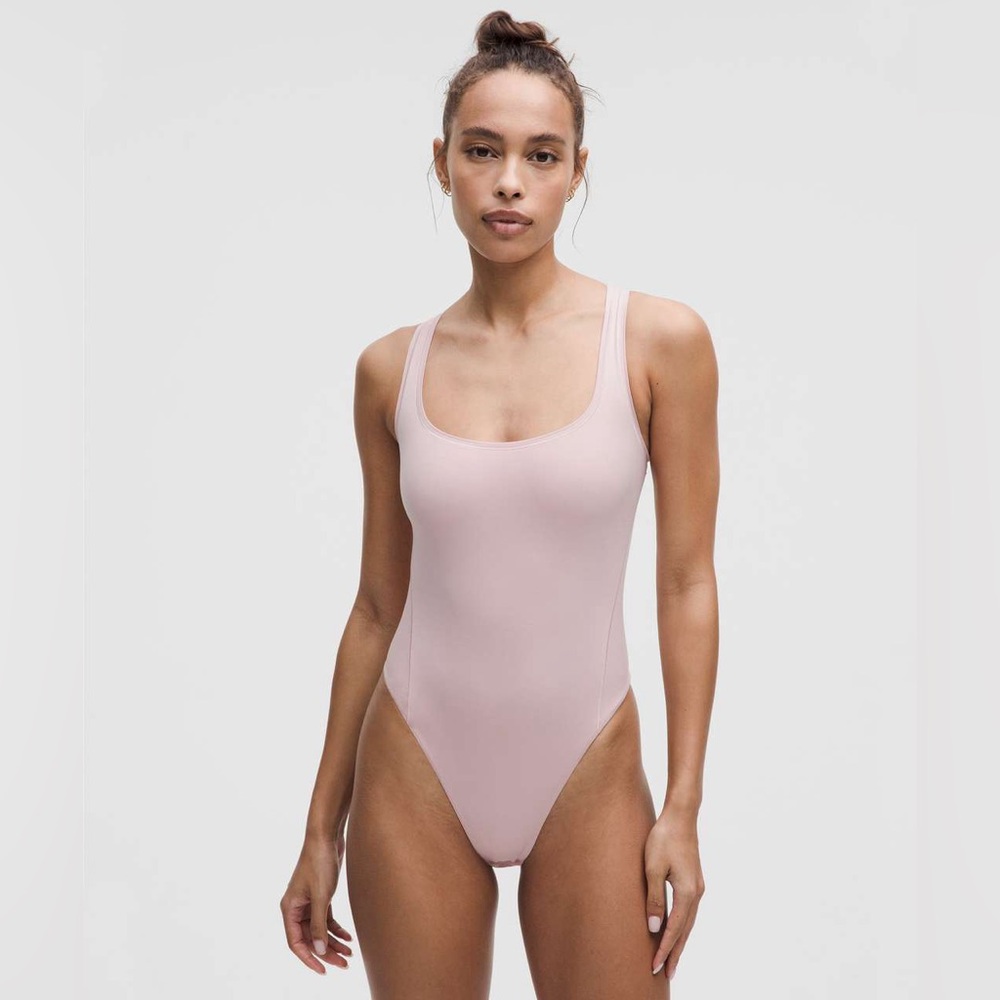 Lululemon Wundermost Ultra-Soft Nulu Square-Neck Sleeveless Bodysuit Pink Haze